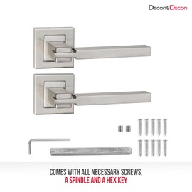 Decoranddecor Nexus Brushed Chrome Internal Door Handles – Aluminium Silver Handle Sets with Mortice Latch and Hinge – Sleek and Durable Design for Bedrooms, Bathrooms, and Interior Doors