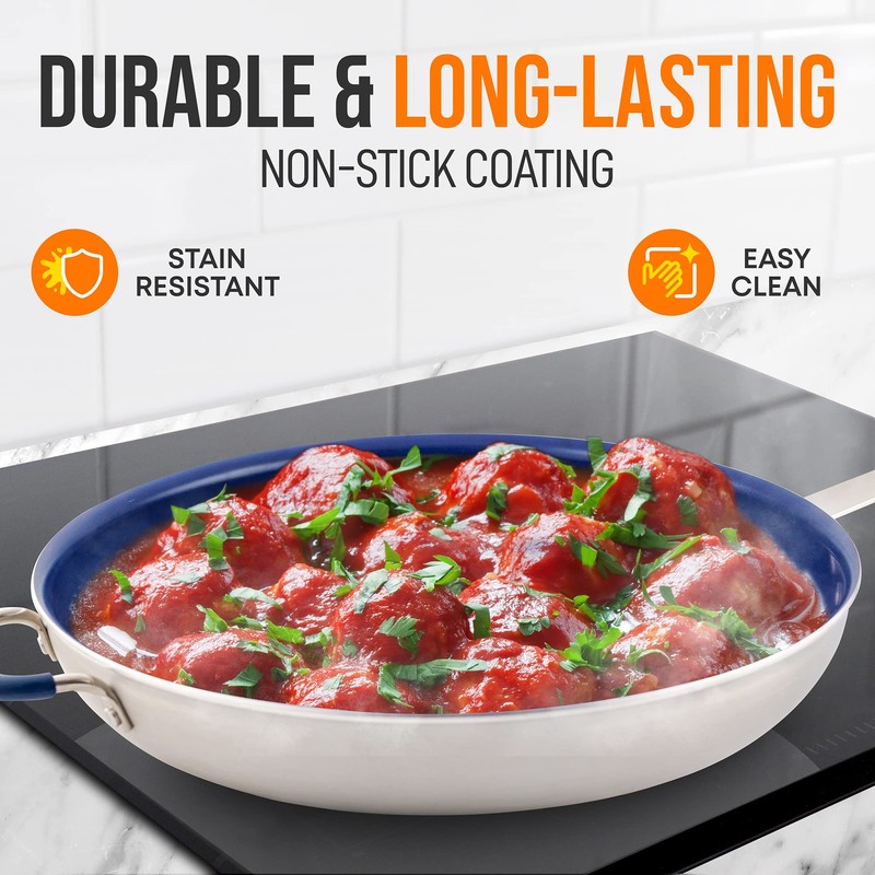 14" Fry Pan With Lid - Extra Large Skillet Nonstick