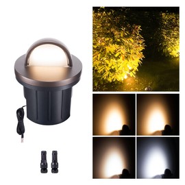 Varmtalys Landscape Well Lights, 5 CCT Selectable (Warm to Cool White) LED Low Voltage Ground Lights Outdoor, 12V IP67 Waterproof, Anti-Glare Wired Aluminum ORB for Outside Path Tree Walkway 6W 420LM