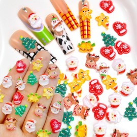 70 Pcs Christmas Nail Charms for Nail Art Christmas Tree Reindeer Santa Claus Nail Gems Cute Winter Elk Resin Christmas Charms Designs Holiday Nail Rhinestones for Women Acrylic Nails DIY Supplies