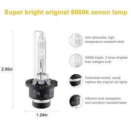 Sidaqi D2S HID Xenon Bulbs 35W 6000K 12V Replace The Bulb for HID Xenon Headlight Kit Xenon White-Pack of 2