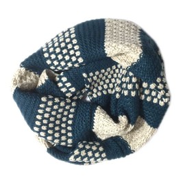 Aesthetinc Fashion Chunky Stripe and Dot Pattern Knit Infinity Loop Scarf Wrap (Teal)