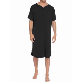 Ekouaer Pajamas Men's Soft Sleepwear Casual Loungewear Short Sleeve Nightgown Shirts (Black,XXL)