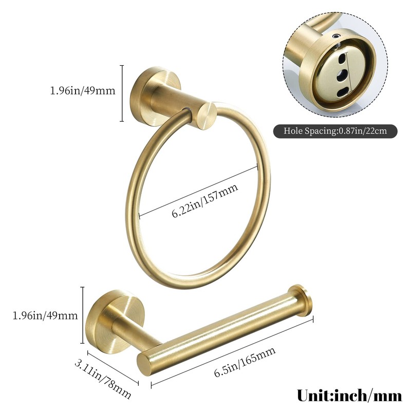FAIRGIA Toilet Paper Holder Towel Ring Brushed Gold Bathroom Hardware