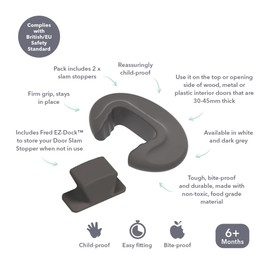 Fred Home Safety Door Slam Stopper | Baby Safety Finger Guards for Internal Doors | Includes 2 Plastic Baby Proofing Door Stoppers | Dark Grey