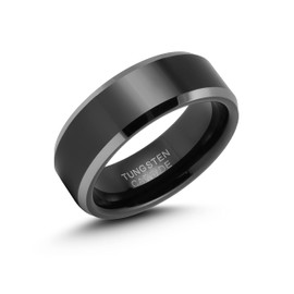 LerchPhi 8mm Black Tungsten Ring for Men Wedding Bands High Polished Bevelled Edge Comfort Fit Size 6-16