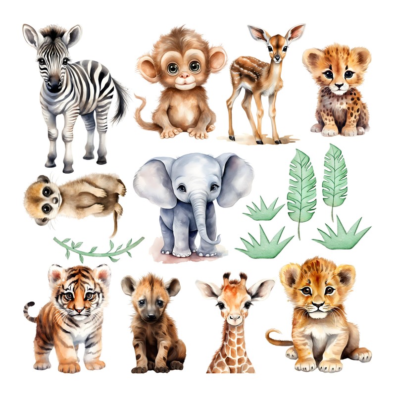 GRAZDesign Wall Sticker Set Safari Babies - Realistic Jungle &