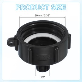 PATIKIL 275-330 IBC Tote Hose Adapter, 1 Pcs 2-3/8" Thread x 1/2" Hose Food Drain Adapter for Garden Hose Connector, Black