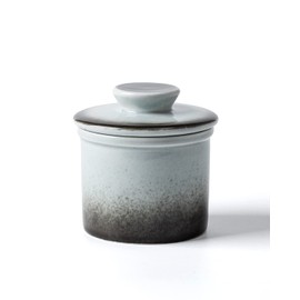 XELA Porcelain Butter Keeper Crock, French Butter Crock for Counter, Butter Keeper With Water Line for Fresh Spreadable Butter-Gradient Grey