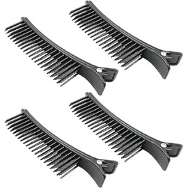 4PCS Grip Clips for Hair Sectioning, Styling Hair Parting Combs Clips for Salon Home Hair Cutting Coloring Perm Blow dry (Black, One size)