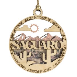Saguaro National Park Handcrafted Wood Ornament - 3" Laser Cut Christmas Decoration, Arizona Desert Scene, USA Made