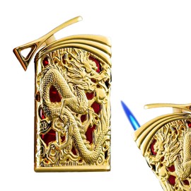 VHXSQOATZ Cool Vintage Metal Lighters, Torch Lighters Butane Refillable, Jet Torch Lighters Unique Gifts for Men, for Grill Candles(NO Butane Fuel) (#05)