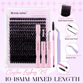 DIY Lash Extension Kit 60D Wispy Lashes 280PCS D Curl 10-18mm Individual Cluster Lashes Kit Includes Lash Bond and Seal,lash Tweezers,Mascara Brush Natural Look Volume Extensions Beginner Friendly