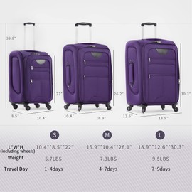Merax Suitcase Set Softside 3-Piece Expandable Luggage with TSA Lock Spinner Wheels Lightweight Upright Luggage with Travel Bag(22/26/30 IN, Purple)