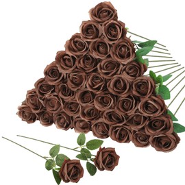 36 Pcs Chocolate Artificial Roses with Long Stems