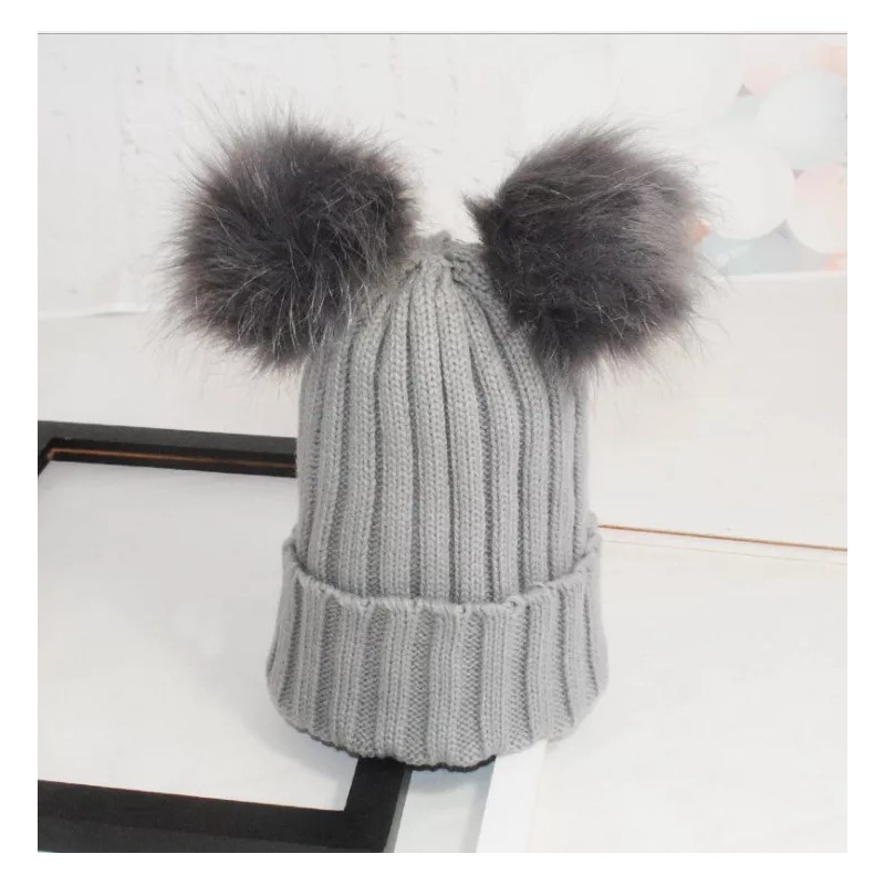 KH Gorro Dos Pompon Desmontable Dama Frio Moda Mujer 2