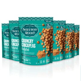 Saffron Road Roasted Falafel Crunchy Chickpeas | High-Protein, Vegan, Gluten-Free, Non-GMO, Halal & Kosher Certified Snack | 5.4 oz Resealable Pouch | Pack of 6