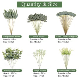 YYHUAWU Artificial Greenery Stems Box Set(Pack of 86pcs) with 6 Kinds of Faux Plants and Fake Flowers for DIY Wedding Bouquet Table Centerpieces and Floral Arrangement Filler(Sage Green)