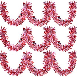 MTLEE 39.4 Feet 6 Pieces Heart Tinsel Garland Valentine's Day Metallic Red Tinsel Twist Garland Hanging Garland Decoration for Valentine's Day Indoor and Outdoor Decorations (Beautiful Style)
