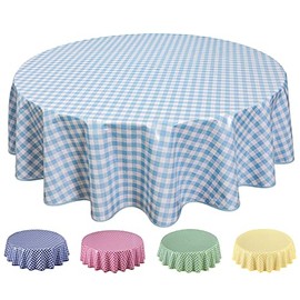 Home Direct Round Oilcloth PVC Wipe Clean Tablecloth Table Cover 160cm 62" Checkers Blue Grey