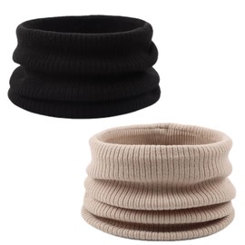 Bamery Kids Knit Scarf Boys Girls Neck Warmer Soft Warm Infinity Scarf Neck Gaiter for Fall Winter (Black+Beige, One Size)