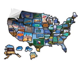 RV State Sticker Travel Map - New NO Fade Ink - RV Decals for Outside - Camper Van Accessories for Outdoor & Indoor Use - USA Decals State Stickers - XL 21in x 15in 50 States Photo Map by Wander Camp