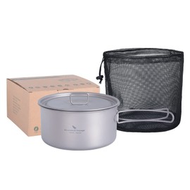 iBasingo Ti2107C Camping Cooking Pot Outdoor Titanium Cookware 1.6L Sauce Pot Fire Pot for 1-2 People Lightweight Portable Travel Pot Cooking Set Backpacking Equipment