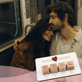 Date Night Dice for Couples, Romantic Couple Dice Set with 2 Necklaces, Wooden Cube Decision Cube, Couple Cube for Wedding Women and Men