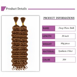 18 Inch Deep Wave Braiding Hair For Boho Braids160g(1Pack-2Bundles) Water Wave Bulk Braiding Hair For Bohemian Knotless Wet and Wave, Synthesis Braiding Hair For Micro Braids (30#, 30 inch)