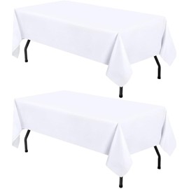 smiry 2 Pack Rectangle Table Cloth 60x102 Inch, Waterproof Anti-Scratch Polyester Tablecloth, Machine Washable Fabric Table Cover for Dining, Buffet, Parties and Outdoor, White