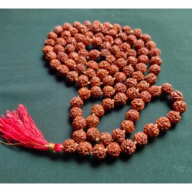 M FRANCISCO Rudraksha Mala; Rudraksha Mala Natural Certified 5 Mukhi/Five Face Rudraksha Mala Rosary 108+1 Beads, Beads Size 8-10mm, for Wearing and Chanting Garland