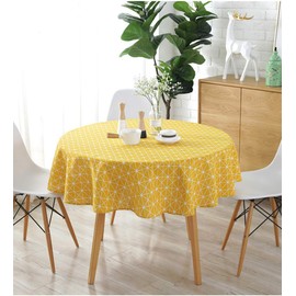 meioro Table Cloth, Round Tablecloth, Cotton Linen Table Cover, Simple Twill Tablecloths, Tablemat Suitable for Home Kitchen Decoration, Various Sizes(Yellow,Diameter 150cm)