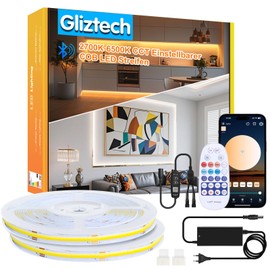 20 m COB LED Strip, 3000 K - 6500 K Dimmable Warm White to Cool White Ultra Bright COB Strip, Under-Unit Light Kitchen LED with Remote Control & Smart BT App Control LED Strip for Bedroom, Living Room