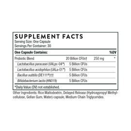 THORNE THORNE FloraSport 20B - Probiotic Supplement - Promotes Digestive Support, Gut Health, Immune Function and Occasional Diarrhea or Constipation - NSF Certified for Sport - 30 Capsules - 30 Servings