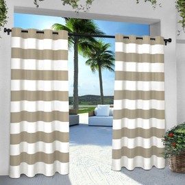 Exclusive Home Cabana Stripe Indoor/Outdoor Light Filtering Grommet Top Curtain Panel, 54"x84", Taupe, Set of 2