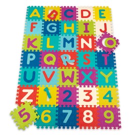 B. toys – Alphabet & Numbers Floor Mat – 35 Interlocking Foam Tiles – Thick ABC Tiles for Newborns, Toddlers, Kids – Pop – Out Letters + Numbers – 0+ Months – Beautifloor