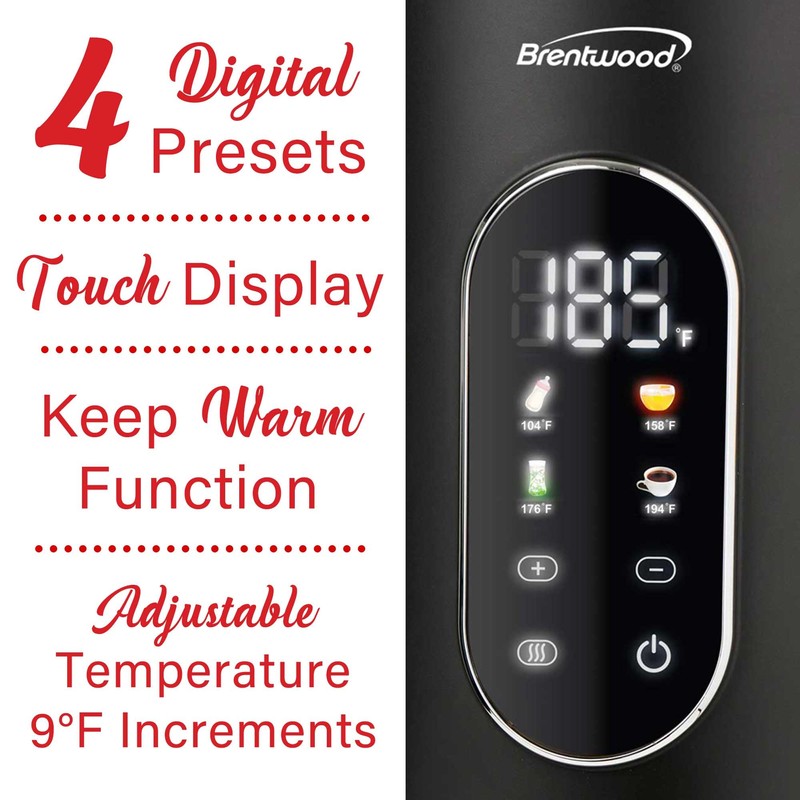 Brentwood 1100W 1.7L Cordless Cool Touch Digital Kettle with Stainless