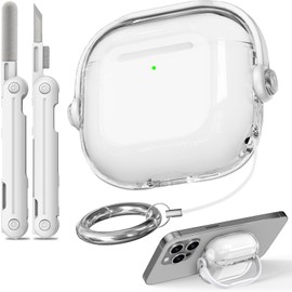 【with Safety Lock】 for Airpods 4 Case,TPU Clear Airpods 4th Generation Case with Cleaner, Drop Protection Airpods 4 Case 2024 with Lock with Keychain, Clear+White
