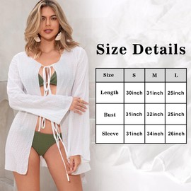 Women’s Tie Front Cardigan – Lightweight Chiffon Cover-Up, Hollow Out Long Sleeve, Casual Summer Wrap for Beach, Vacation & Daily Wear