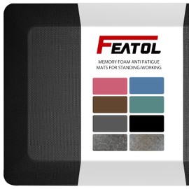 Anti Fatigue Mat Kitchen Floor Mat, FEATOL Standing Desk Mat Foam Cushioned Anti Fatigue Mats Comfort Standing Pad 9/10 Inch Thick (Black, 20x59x9/10-Inch)