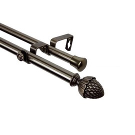 Modern Acorn Double Curtain Rod in Antique Brass Size: 66" - 120"