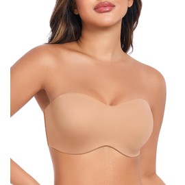 DotVol Women's Large Sizes Underwired Unpadded Bandeau Strapless Multiway Bra, Pecan nut.