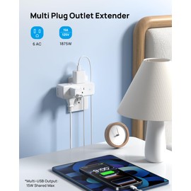 TROND Outlet Extender with 360° Rotating Plug, 6 AC Outlet Splitter, Swivel Multi Plug Wall Adapter with Power Switch, 3 Way Electric Multiplug Expander for Home Office Travel Dorm