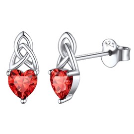 ChicSilver 925 Sterling Silver Irish Celtic Trinity Knot Earrings with 5MM Heart Cut Red Ruby Birthstone Hypoallergenic Stud Earrings for Women Sensitive Ears (July)