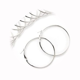 New 12 Pair Silver Plated Steel & Stainless Steel 50mm Round Hoop Earrings for DIY Crafts and Jewelry Making LU06047MAR