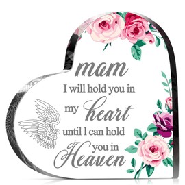 Wasise Mother's Day Graveside Gifts - Funeral Memorial Gift for Loss of Mother, In Loving Memory Gifts, Heart Acrylic Rest in Peace Memorial Decoration, Mother's Day Gift for Mom, Desktop Decoration