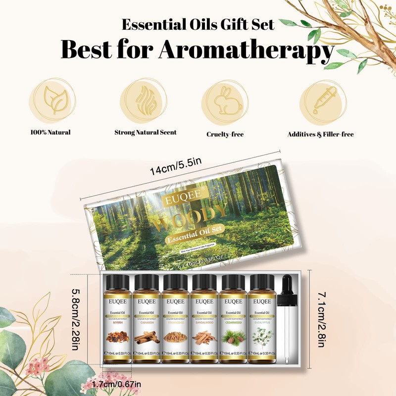 EUQEE 10ml Woody Essential Oils Set - Pure & Nature