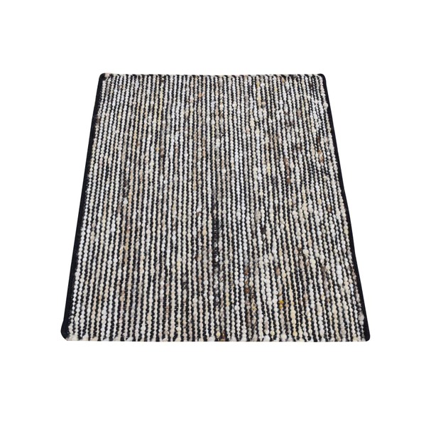 Shahbanu Rugs Ivory with Black Wool Hand Loomed Looped and