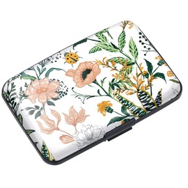 Coco Rossi Mini Credit Card Holder for Women,RFID Blocking Slim Hard Card Case ID Case Travel Wallet,White Flowers.