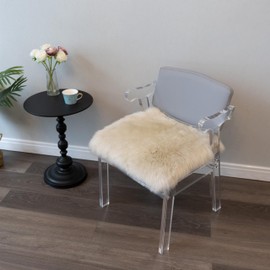 Natural Australian Sheepskin Seat Chair Pad,Soft Wool and Non-Slip Backing Cover for Home Office Chair Computer Chairs, car Seats, Kitchen and Dining Room Square Pack of 1 (Flaxen, 18"×18”)